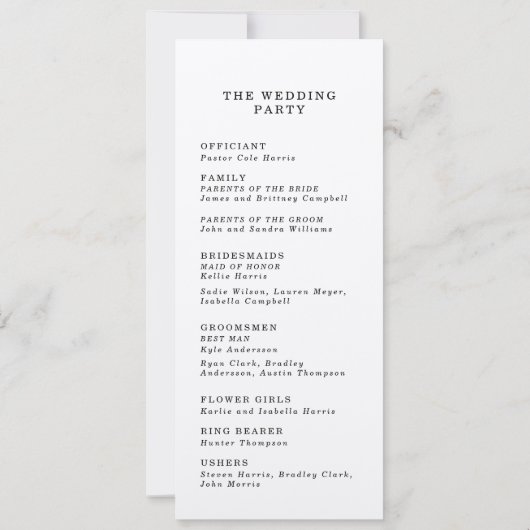 Programme de mariage mince de bordure en or (Dos)