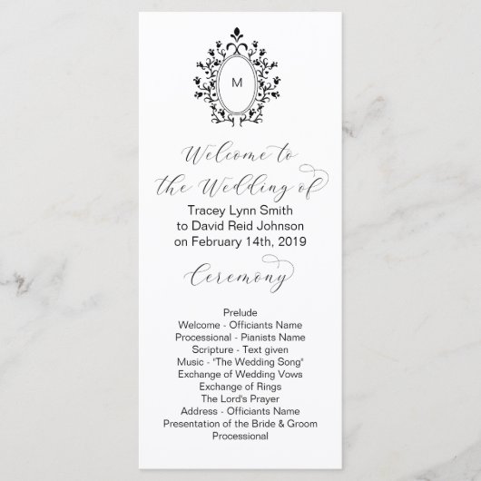 Programme de mariage minimal avec initiale de mono (Devant)
