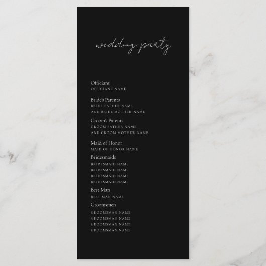Programme de mariage minimal de script (Dos)