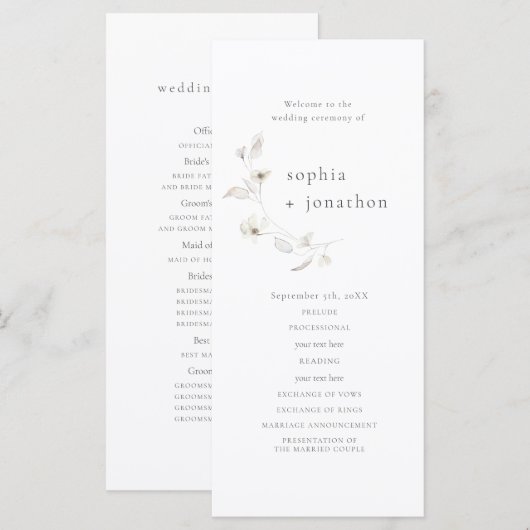 Programme de mariage minimal de script (Devant / Derrière)