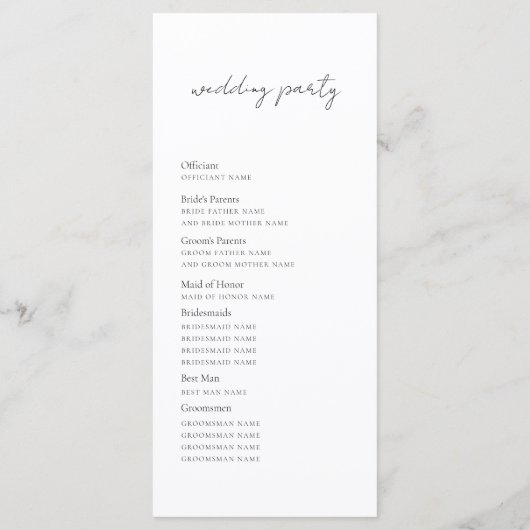 Programme de mariage minimal de script (Dos)