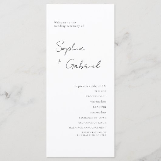 Programme de mariage minimal de script (Devant)