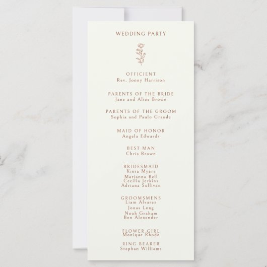 Programme de mariage minimal en terre cuite beige (Dos)