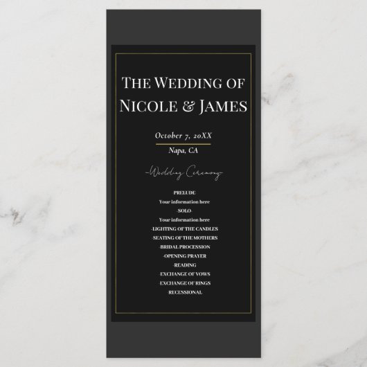 Programme de mariage minimal moderne gris noir or (Devant)