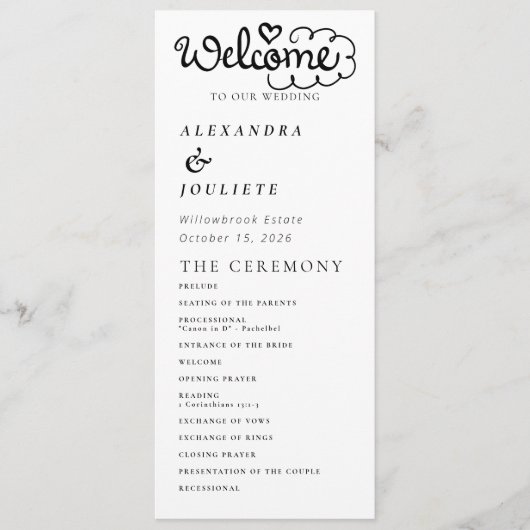 Programme De Mariage Minimal Moderne Ordre Des Évé (Devant)