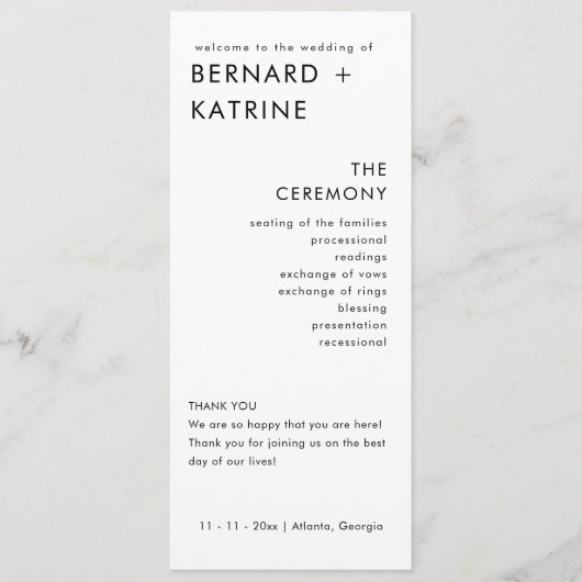 Programme De Mariage Minimal Moderne Ordre Des Évé (Devant)