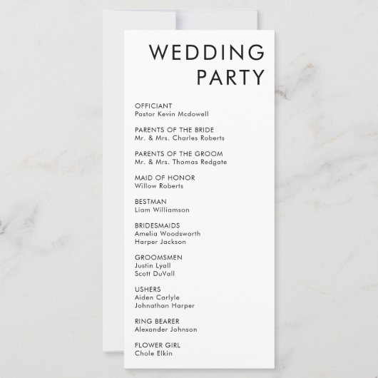 Programme De Mariage Minimal Moderne Ordre Des Évé (Dos)