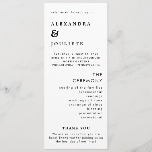 Programme De Mariage Minimal Moderne Ordre Des Évé (Devant)