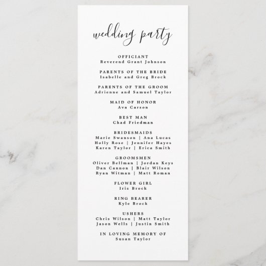 Programme De Mariage Minimal Moderne Ordre Des Évé (Dos)