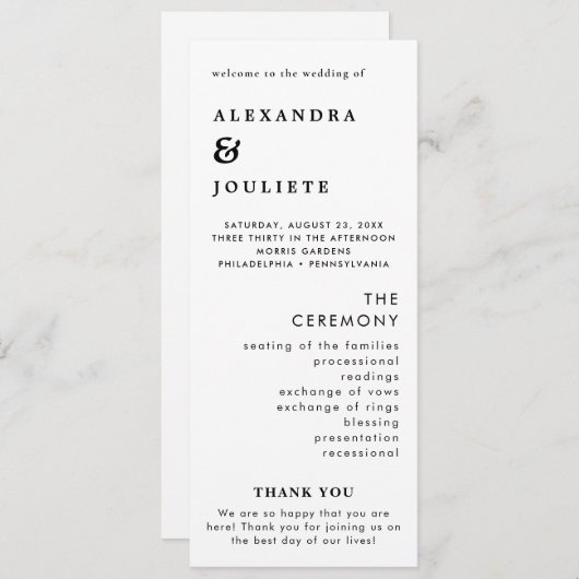 Programme De Mariage Minimal Moderne Ordre Des Évé (Devant / Derrière)