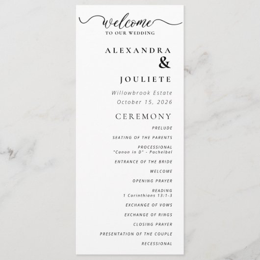Programme De Mariage Minimal Moderne Ordre Des Évé (Devant)