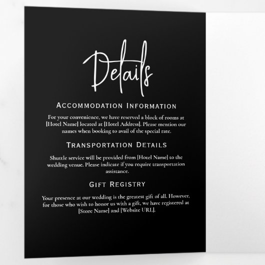 Programme de mariage minimal Noir et blanc Élégant (Intérieur en premier)