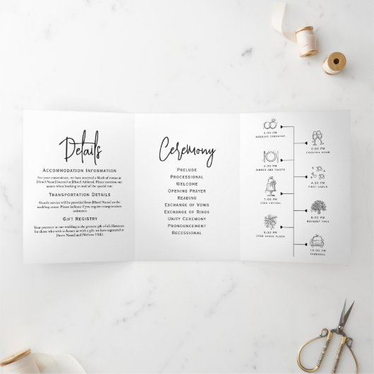 Programme de mariage minimal Noir et blanc Élégant (Intérieur)