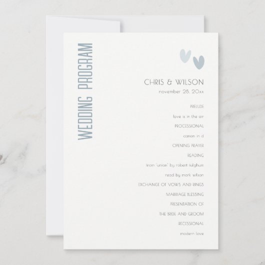 Programme de mariage minimal Pastel Dusky Blue Hea (Devant)