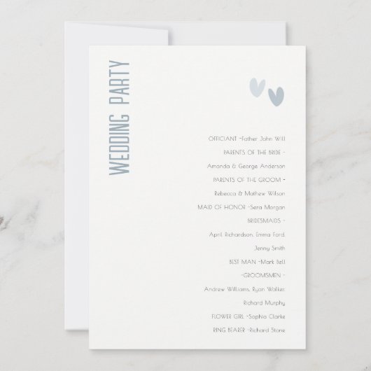 Programme de mariage minimal Pastel Dusky Blue Hea (Dos)