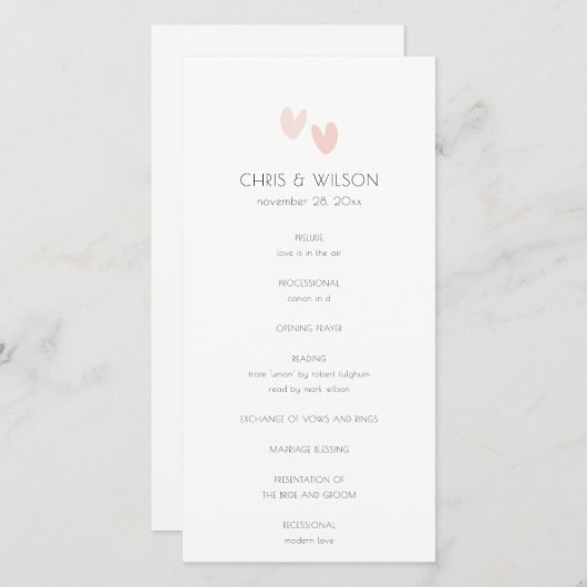 Programme de mariage minimal Pastel Dusky Pink Hea (Devant / Derrière)