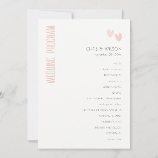 Programme de mariage minimal Pastel Dusky Pink Hea (Devant)