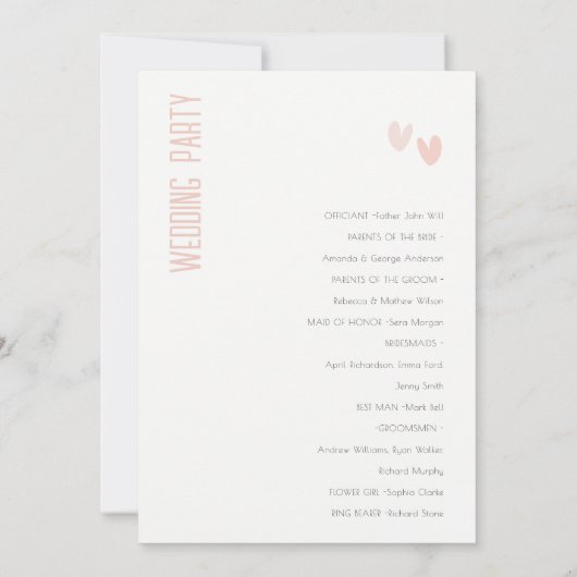 Programme de mariage minimal Pastel Dusky Pink Hea (Dos)