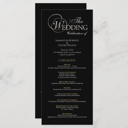 Programme de mariage minimal pour le texte seuleme (Devant / Derrière)