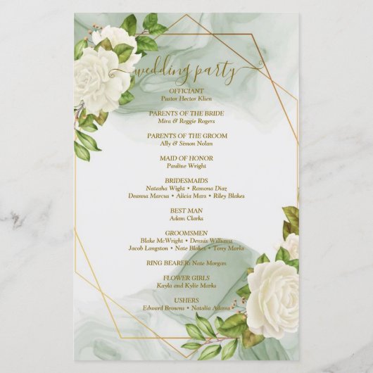 Programme de mariage minimal Rose d'aquarelle (Dos)