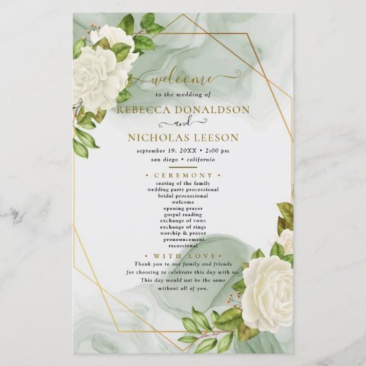 Programme de mariage minimal Rose d'aquarelle (Devant)