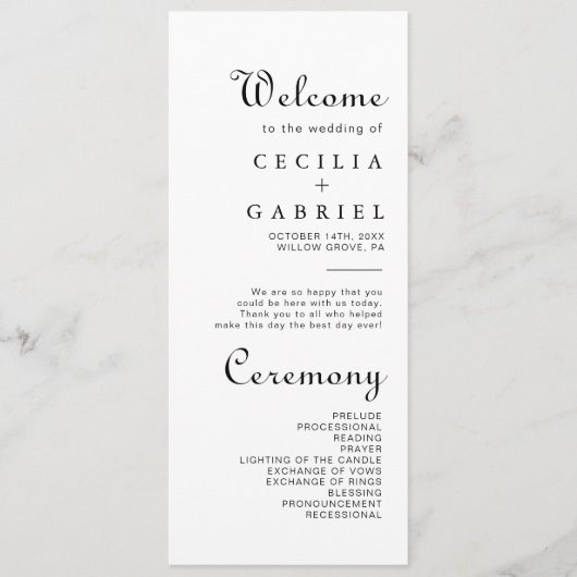 Programme de mariage minimaliste (Devant)
