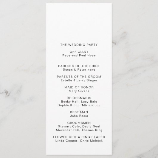 Programme de mariage minimaliste (Dos)