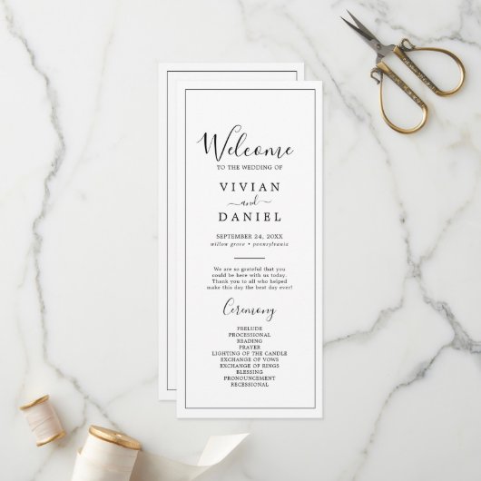 Programme de mariage minimaliste (Devant/Arrière en situation)
