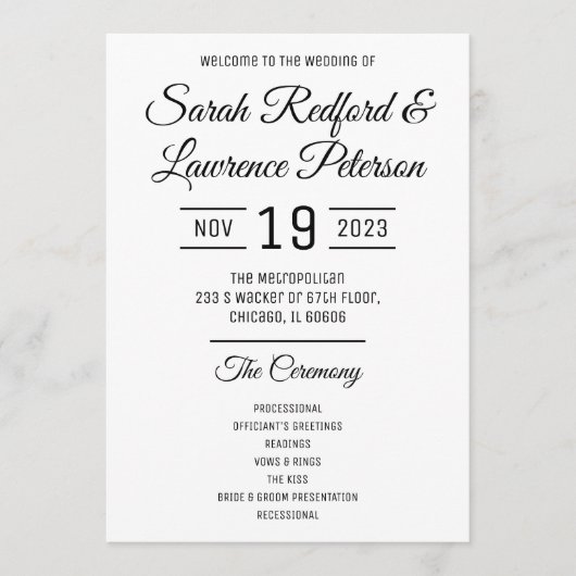 Programme de mariage minimaliste à l'échelle (Devant)