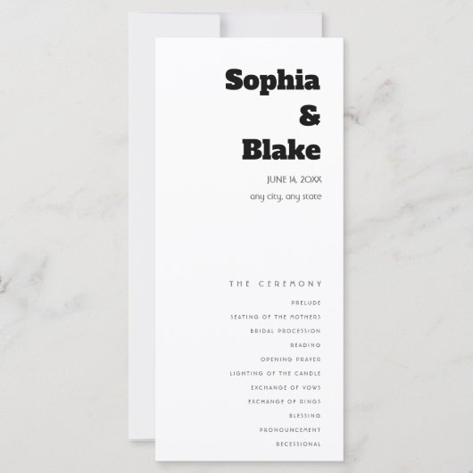 Programme de Mariage Minimaliste Blanc Simple (Devant)