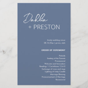Programme de mariage minimaliste bleu poussiéreux