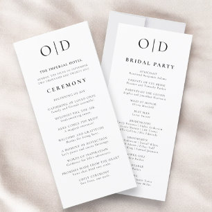 Programme de mariage minimaliste de typographie no