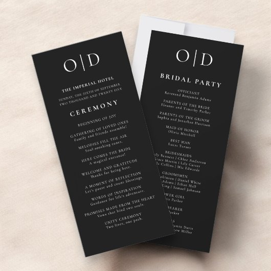 Programme de mariage minimaliste de typographie no