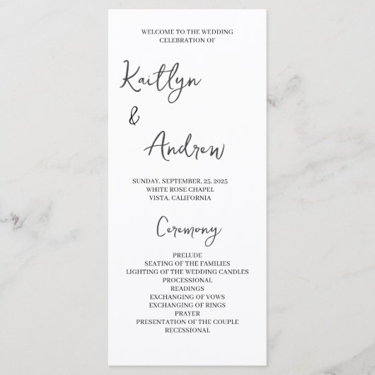 Programme de mariage minimaliste - Élégance modern (Devant)