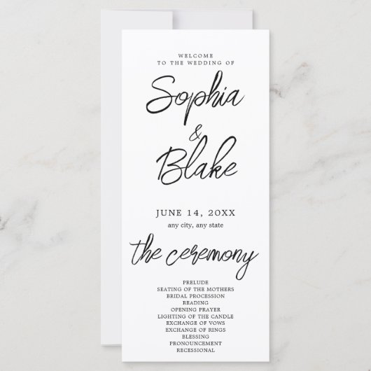 Programme de Mariage Minimaliste Moderne Blanc (Devant)