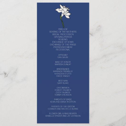 Programme de mariage minimaliste Narcissus (Devant)