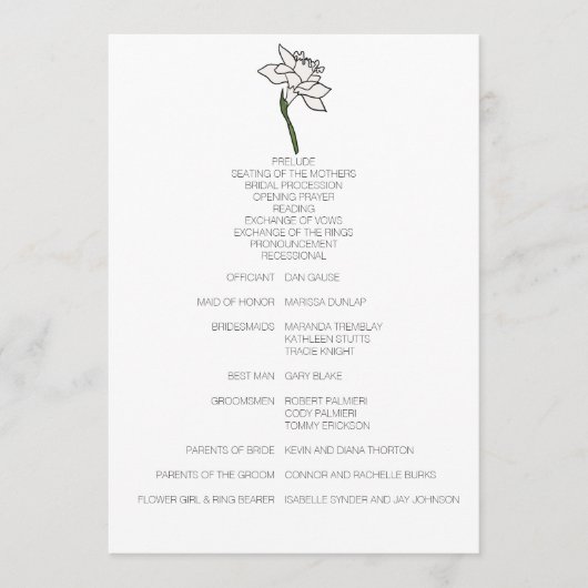 Programme de mariage minimaliste Narcissus (Devant)