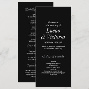 Programme de mariage minimaliste noir et blanc élé