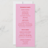 Programme de mariage minimaliste rose et rouge vif (Dos)