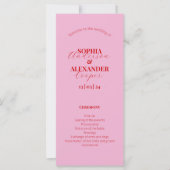Programme de mariage minimaliste rose et rouge vif (Devant)