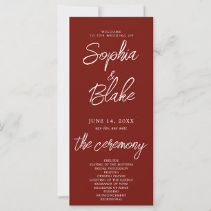 Programme de Mariage Minimaliste Rouge Sang Modern