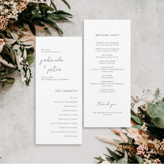 Programme de mariage minimaliste simple noir et bl