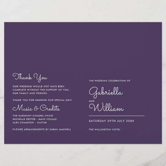 Programme de mariage minimaliste violet moderne (Devant)
