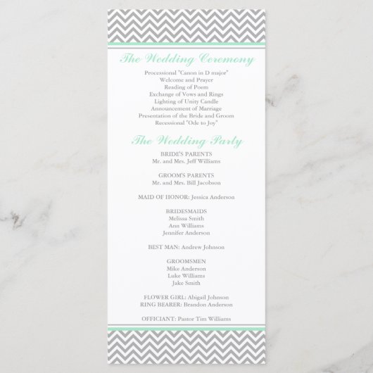 Programme de mariage Mint et Grey Chevron (Dos)