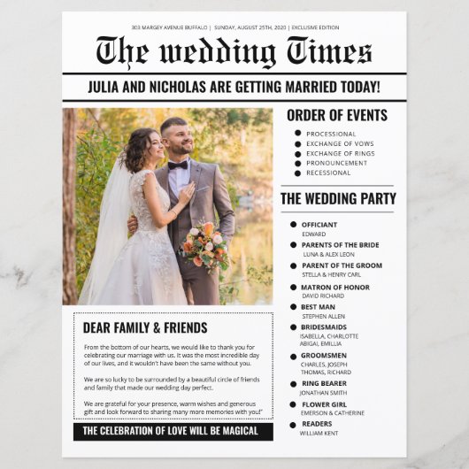 Programme de mariage Modèle de journal (Devant)