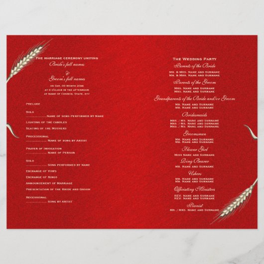 Programme de mariage modèle rouge (quatre) (Devant)