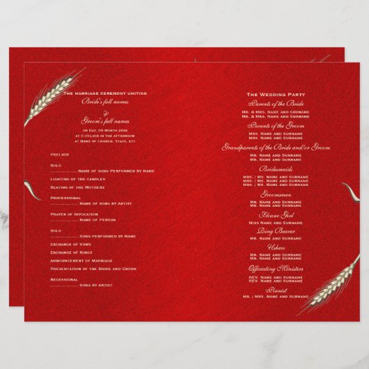 Programme de mariage modèle rouge (quatre) (Devant / Derrière)