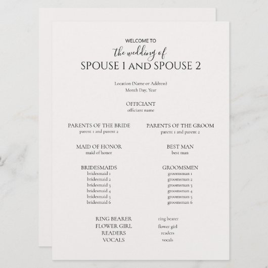 Programme de mariage moderne (Devant / Derrière)