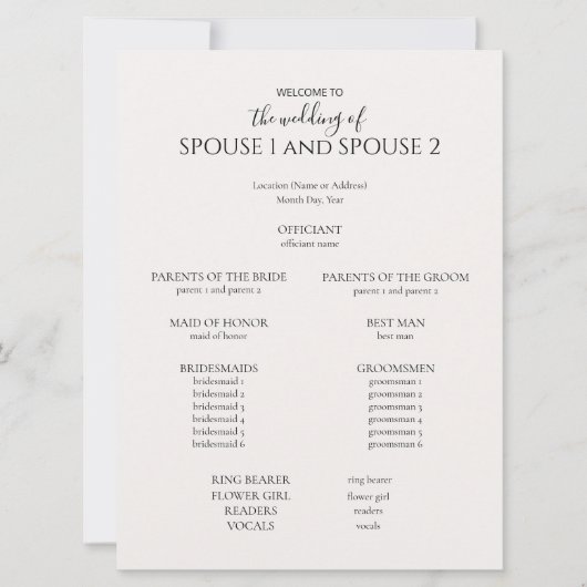 Programme de mariage moderne (Devant)