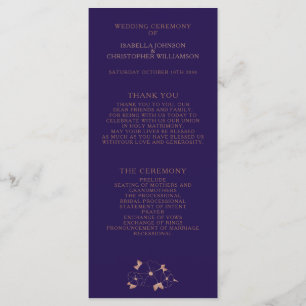 Programme de mariage moderne à fleurs en cuivre et